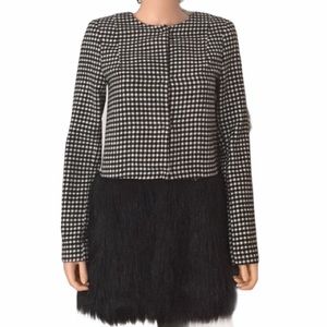 NWOT Elle checkered jacket coat faux fur bottom